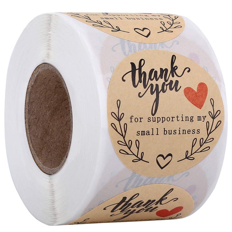 A AKRAF 2'' Thank You for Supporting My Small Business Stickers, Kraft Thank You Labels for Bakeries, Crafters & Small Business Owners, 500 Labels Per Roll - Image 1